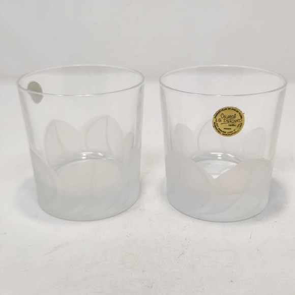 JG Durand Cristal Lowball Tumblers Frosted Petal Base Barware Vintage Crystal - Picture 3 of 4
